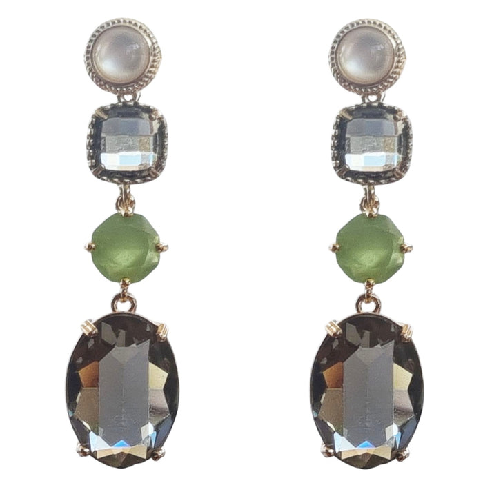 Primavera Crystal Earrings Mother Of Pearl Olive Green