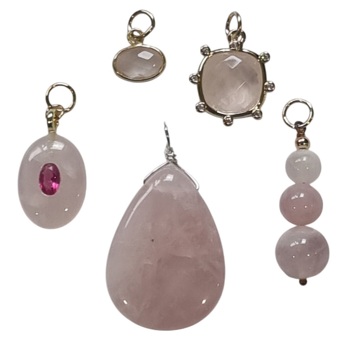 Sage Rose Quartz Gemstone Pendant and Charms