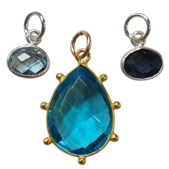 Sage Blue Topaz Gemstone Pendant and Charms