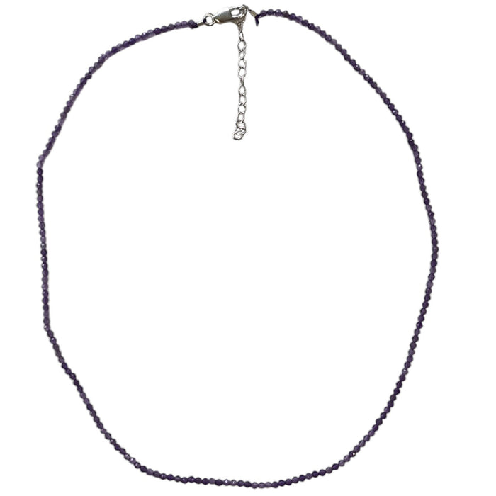 Tiny Beaded Sterling Silver Necklace in Amethyst