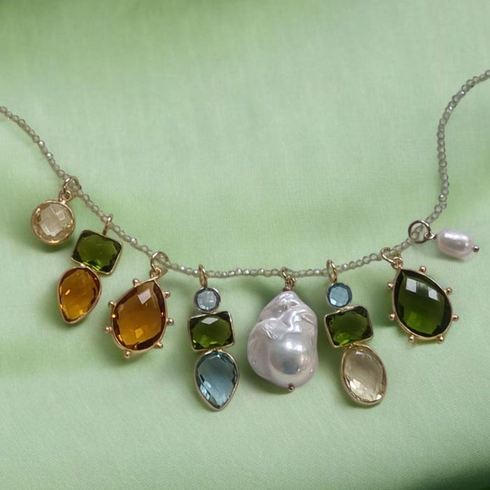 Tiny Beaded Sterling Silver Necklace in Peridot