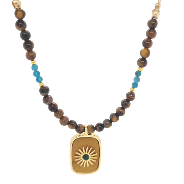 Blaze Tiger Eye and Apatite Pendant Necklace