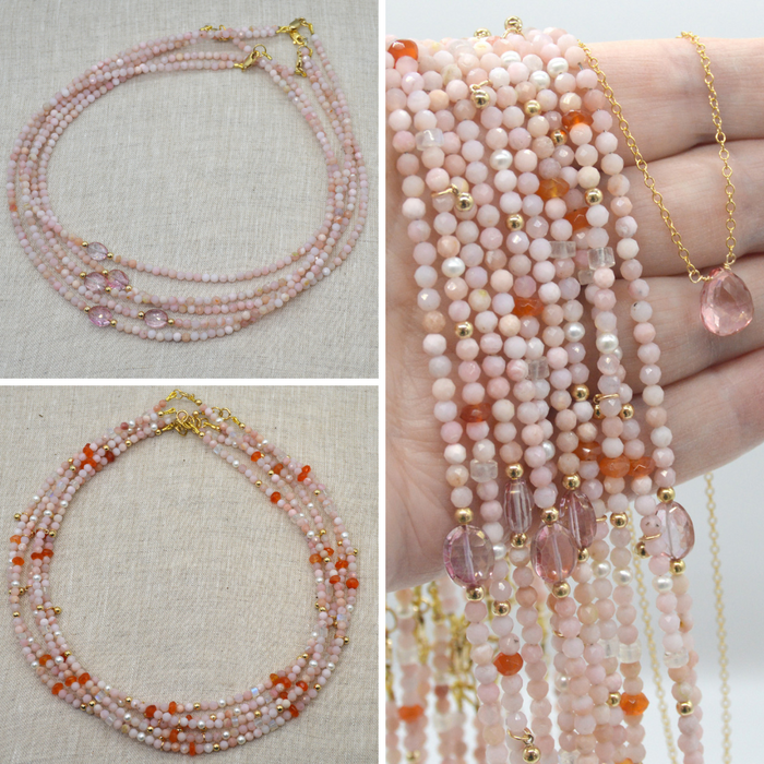Gianna Pink Opal with Carnelian or Mystic Quartz Necklace