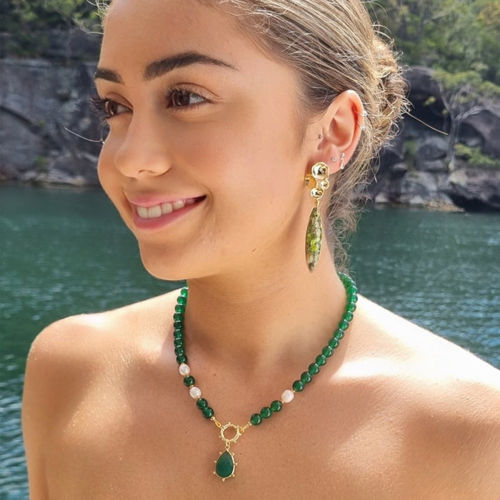 Tango Gemstone and Freshwater Pearl Necklace Green Onyx