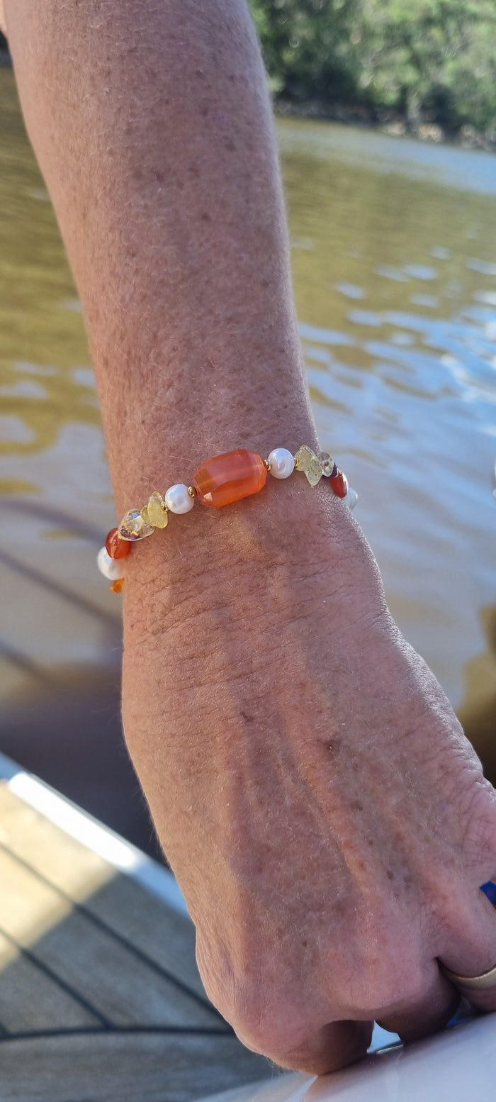 Serenity Citrine, Carnelian, Ruby and Pearl Bracelet