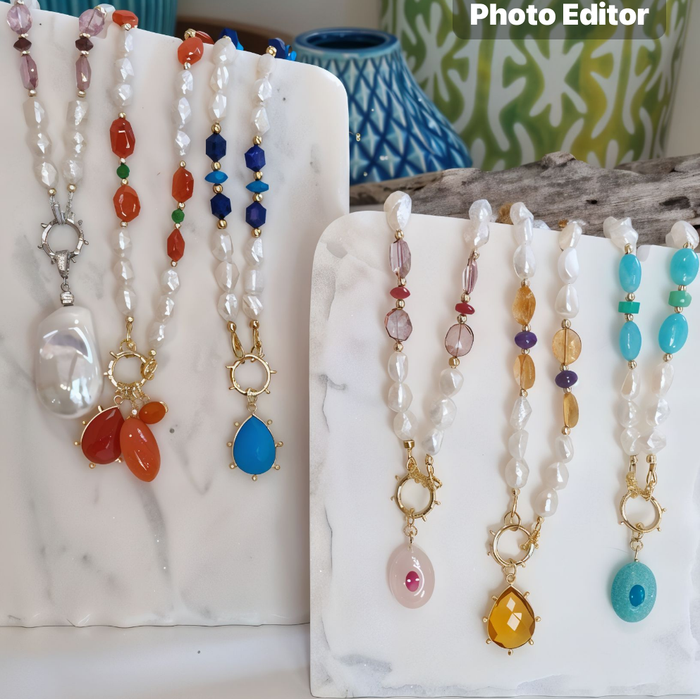 Sage Turquoise Gemstone Pendant and Charms