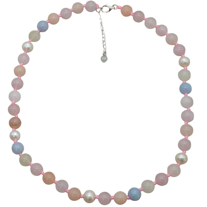 Sofia Morganite and Aquamarine and Freshwater Pearl Sterling Silver necklace