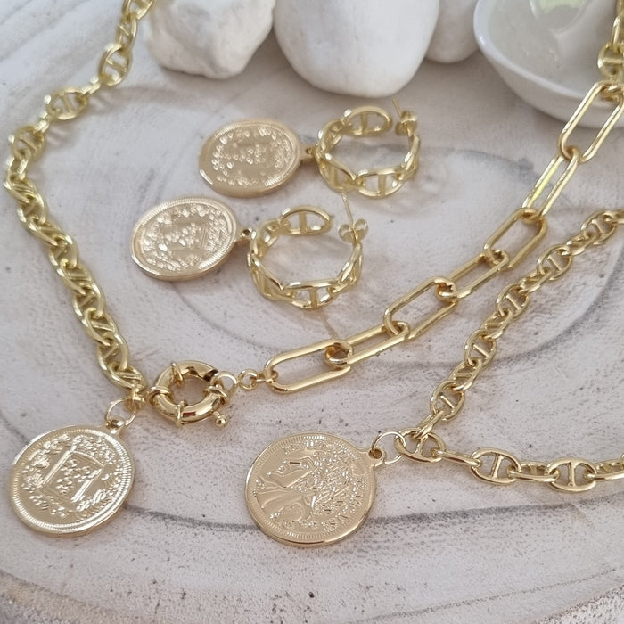 Dolce Mariner 18k Gold Plated Chain Coin Hoop Earrings