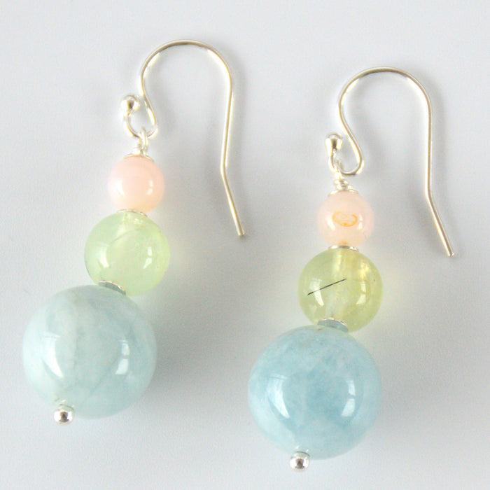 Cara Sterling Silver Aquamarine, Prehnite & Pink Opal Earrings