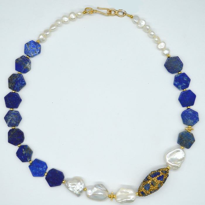 Donita Lapis Lazuli and Freshwater Pearl Necklace