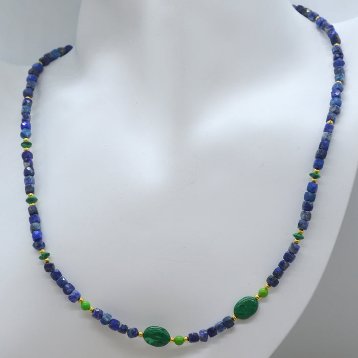 Jasmine Lapis Lazuli, Malachite and Green Turquoise Necklace
