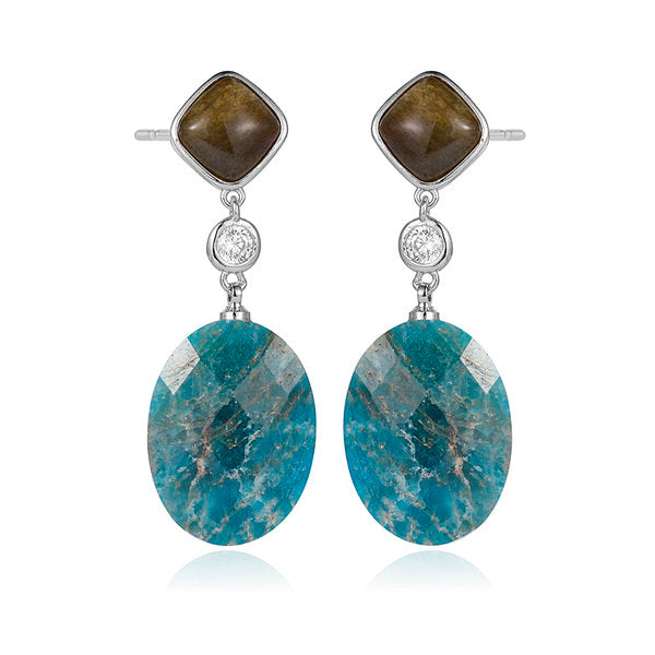 Clio Rhodium Drop stud earrings Apatite, CZ  and Rutile Quartz