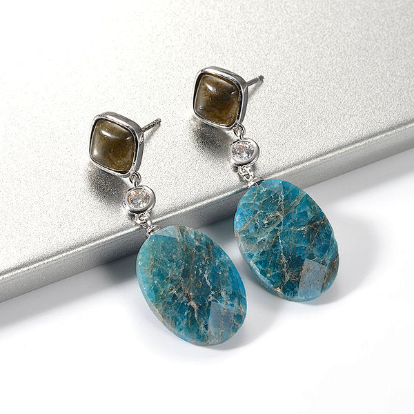 Clio Rhodium Drop stud earrings Apatite, CZ  and Rutile Quartz