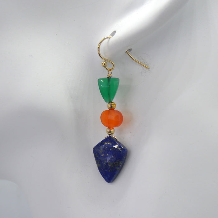 Callie Spear gemstone 14k Gold filled Earrings Green Onyx , Lapis Lazuli & Carnelian