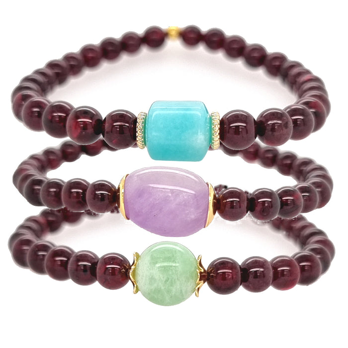 Deva Garnet Bracelets Amazonite, Lavender Amethyst & Green Moonstone