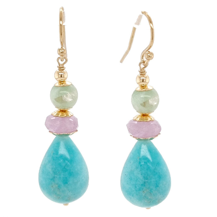 Deva Amazonite, Lavender Amethyst and Green Moonstone 14k Gold filled Earrings