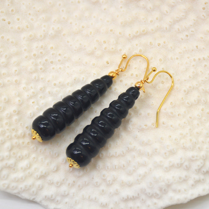 Charlee beehive Carved Onyx earring long