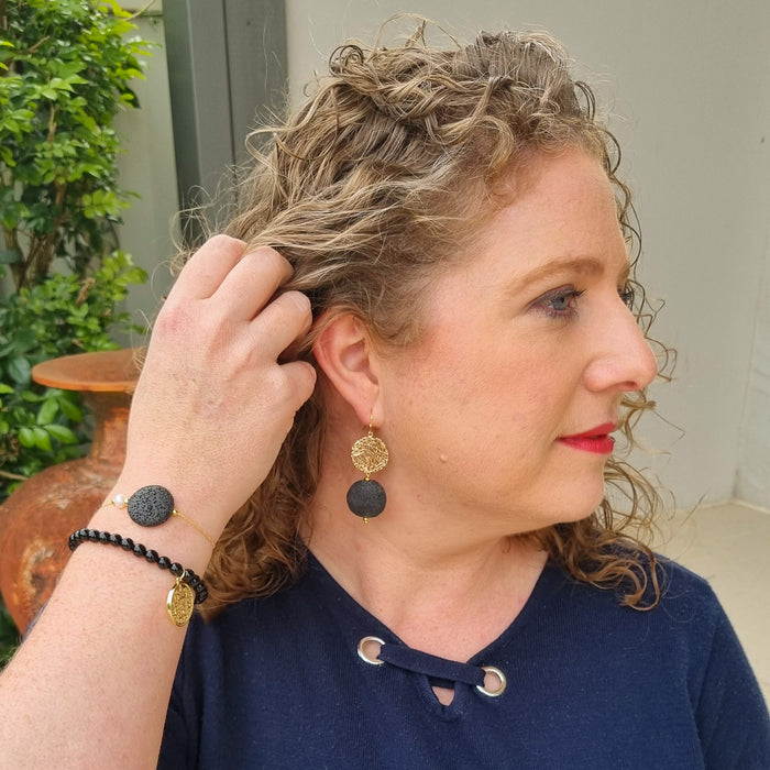 Kiri woven gold and Lava coin Earrings
