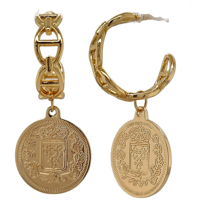 Dolce Mariner 18k Gold Plated Chain Coin Hoop Earrings