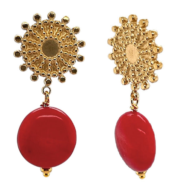 Praia Red Coral Coin Stud Earrings