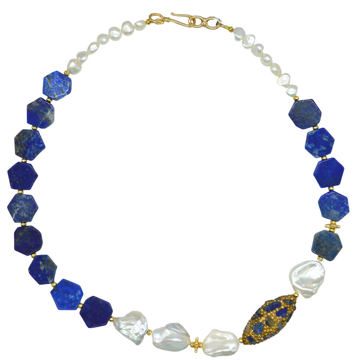 Donita Lapis Lazuli and Freshwater Pearl Necklace