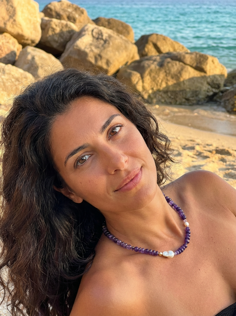 Mood Necklace with Amethyst and Freshwater Pearl