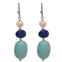 Vena Freshwater Pearl, Lapis Lazuli and Amazonite Earrings