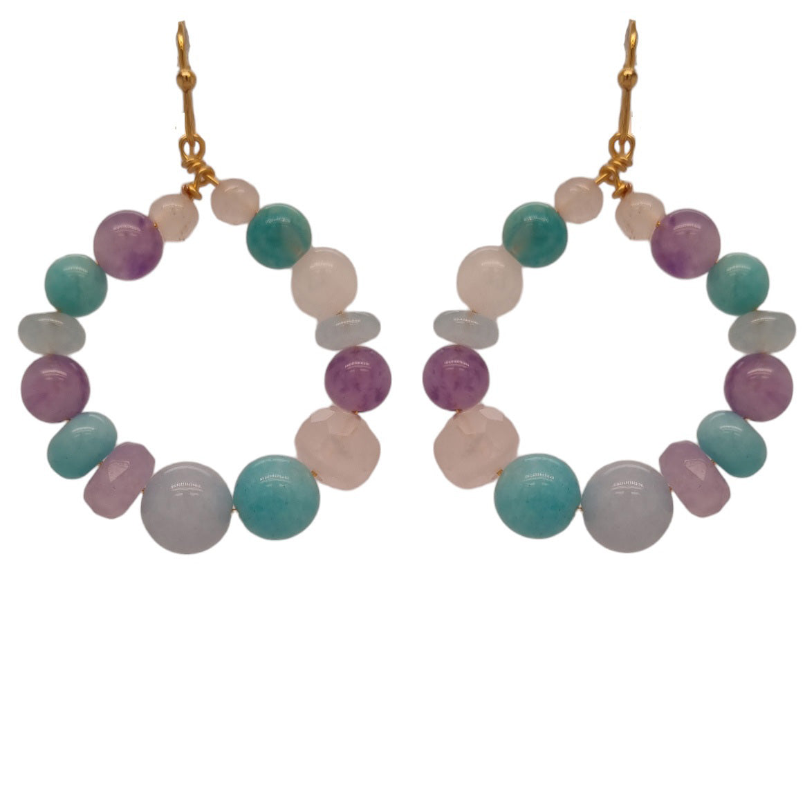 Acqua Aquamarine, Amazonite, Rose Quartz Amethyst Hoop Earrings