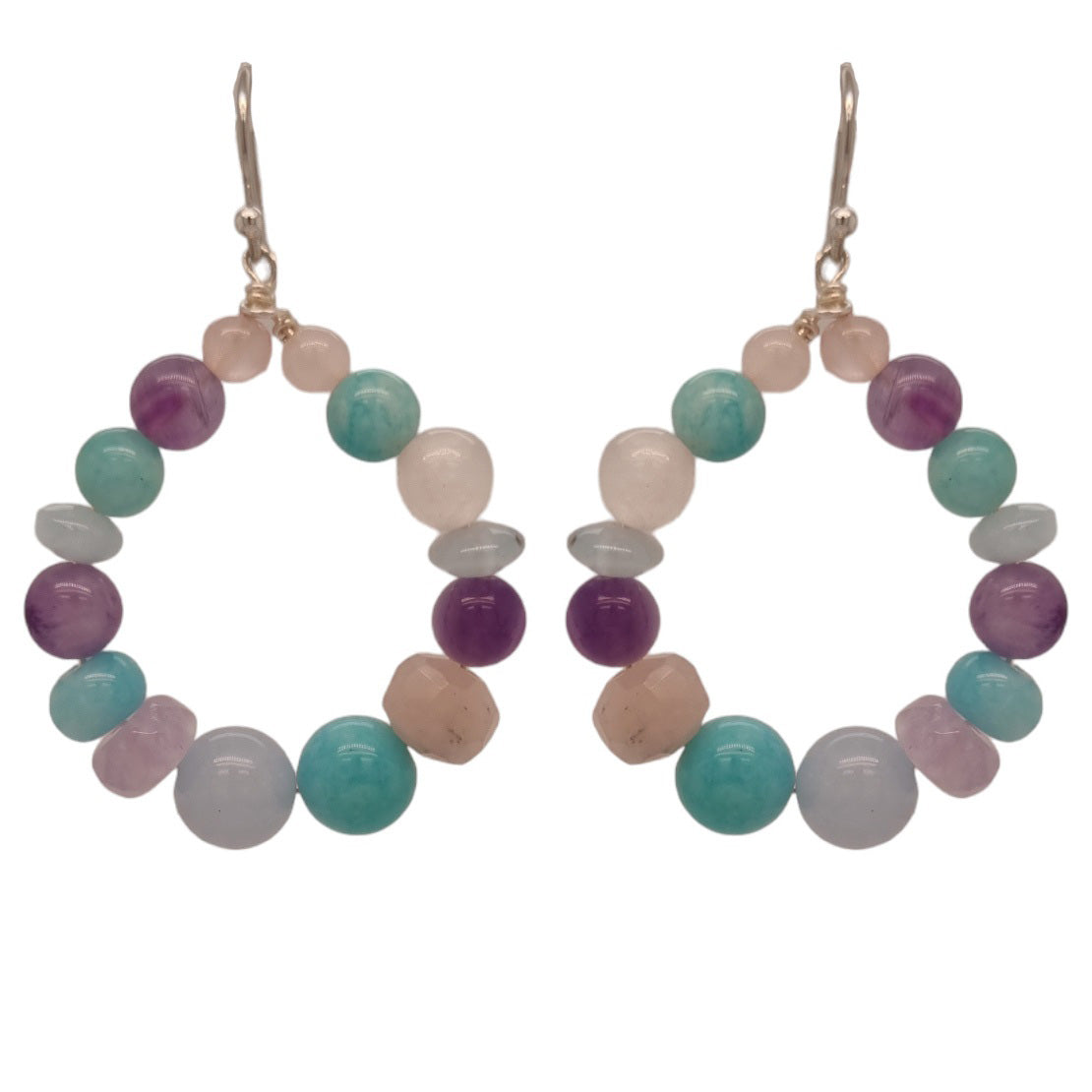 Acqua Aquamarine, Amazonite, Rose Quartz Amethyst Hoop Earrings