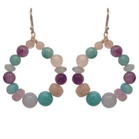 Acqua Aquamarine, Amazonite, Rose Quartz Amethyst Hoop Earrings