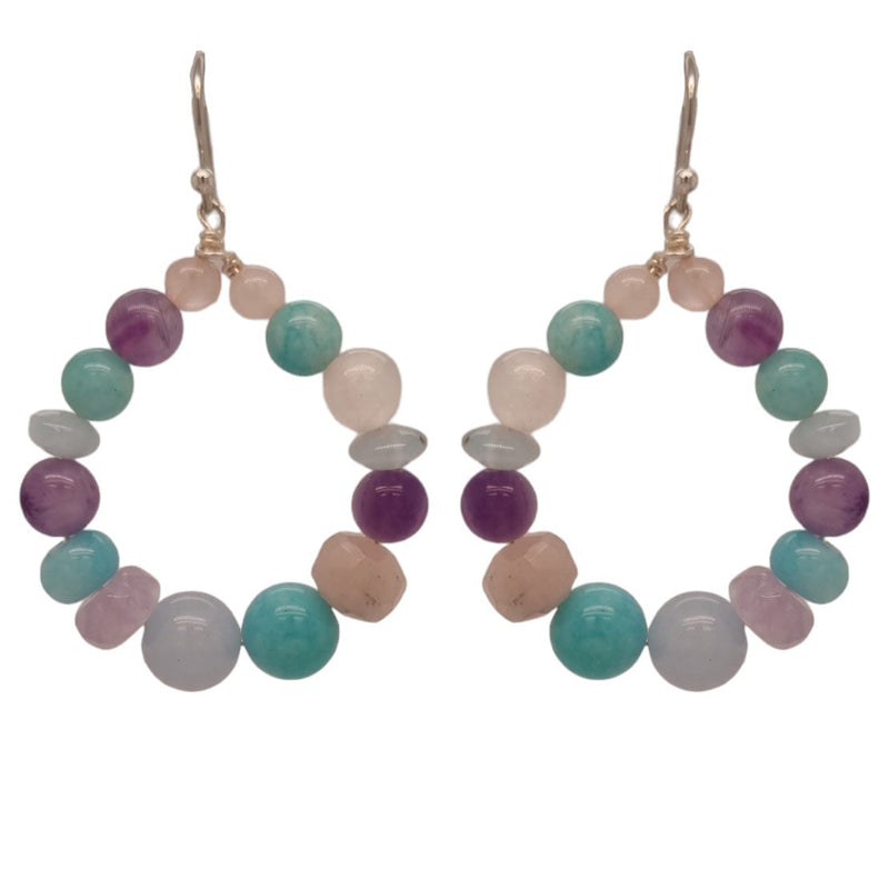 Acqua Aquamarine, Amazonite, Rose Quartz Amethyst Hoop Earrings