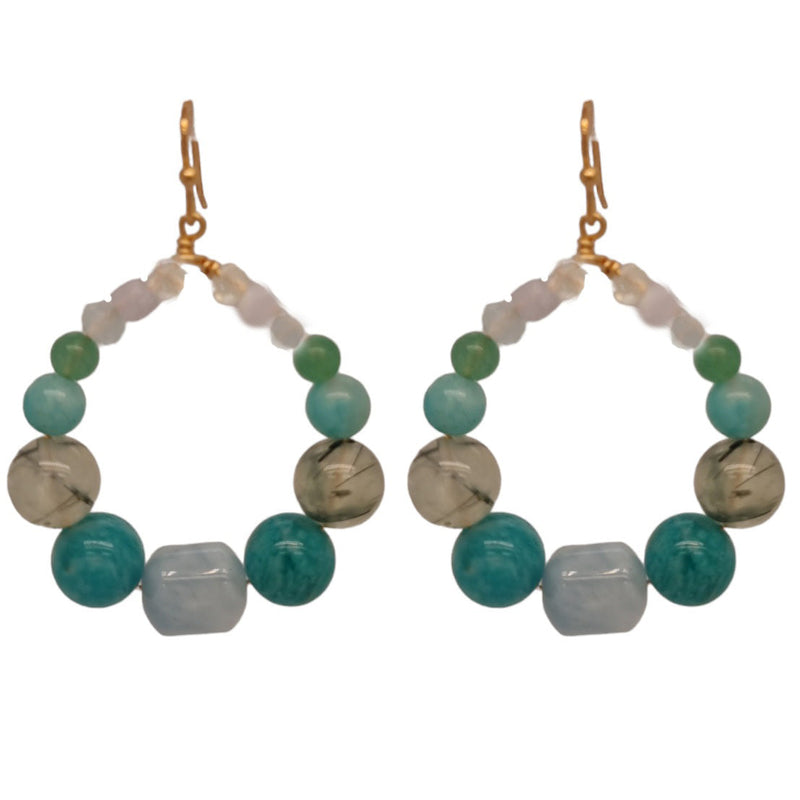 Verdi Amazonite, Prehnite, Aquamarine and Blue Lace Agate Earrings