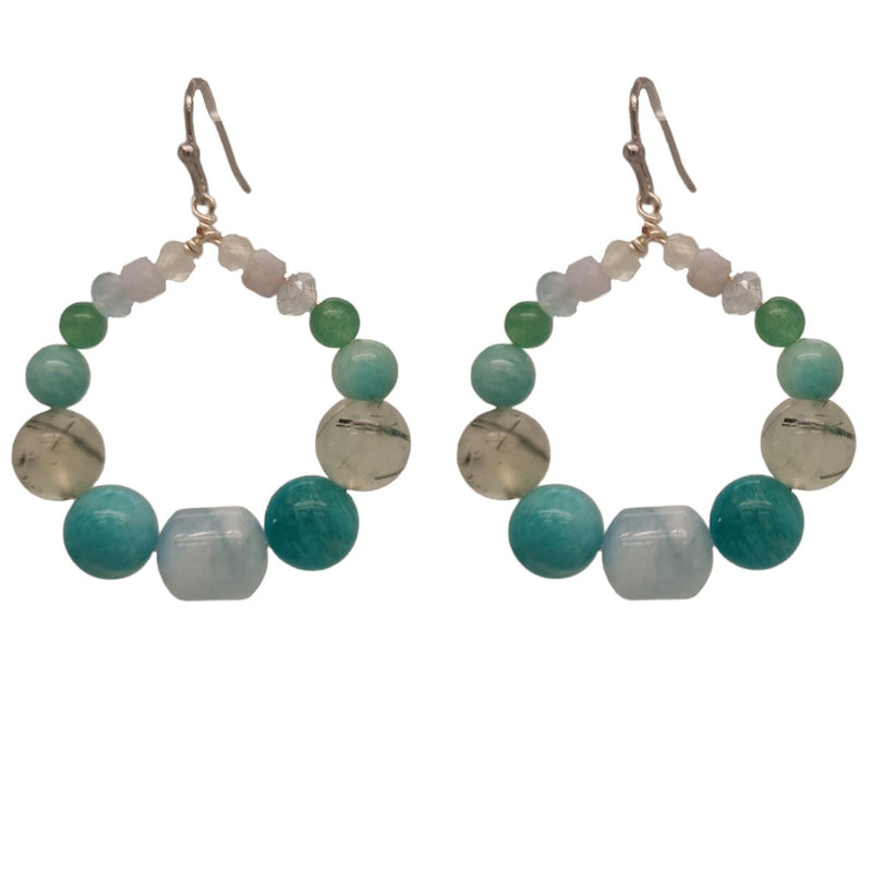 Verdi Amazonite, Prehnite, Aquamarine and Blue Lace Agate Earrings