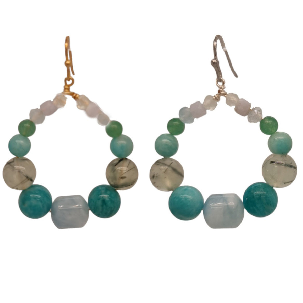 Verdi Amazonite, Prehnite, Aquamarine and Blue Lace Agate Earrings