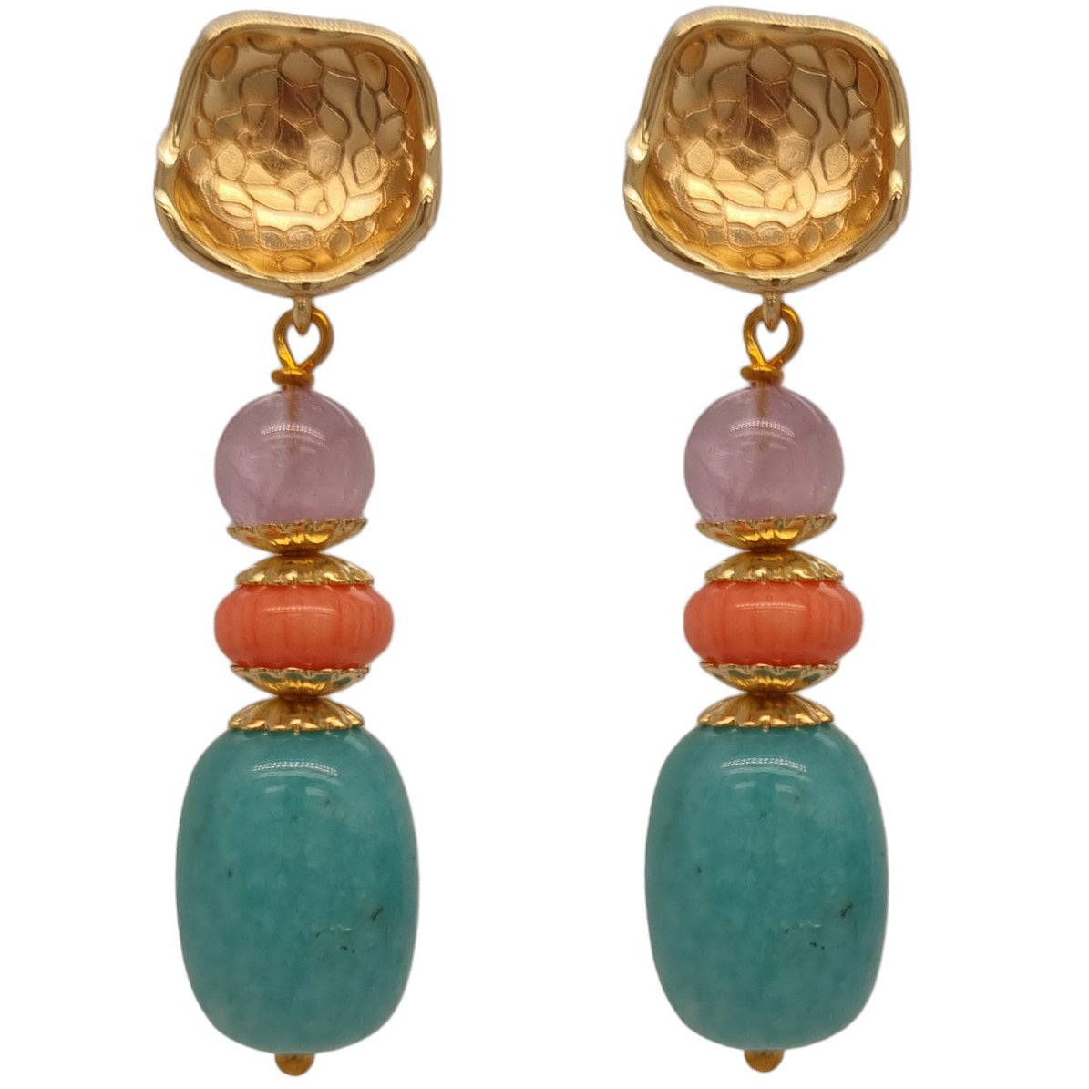 Calliope Amazonite, Coral and Amethyst Earrings