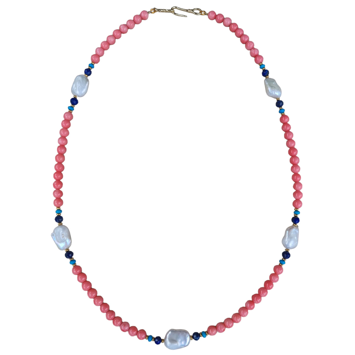 Corail Apricot Coral, Lapis, Turquoise and Pearl Necklace