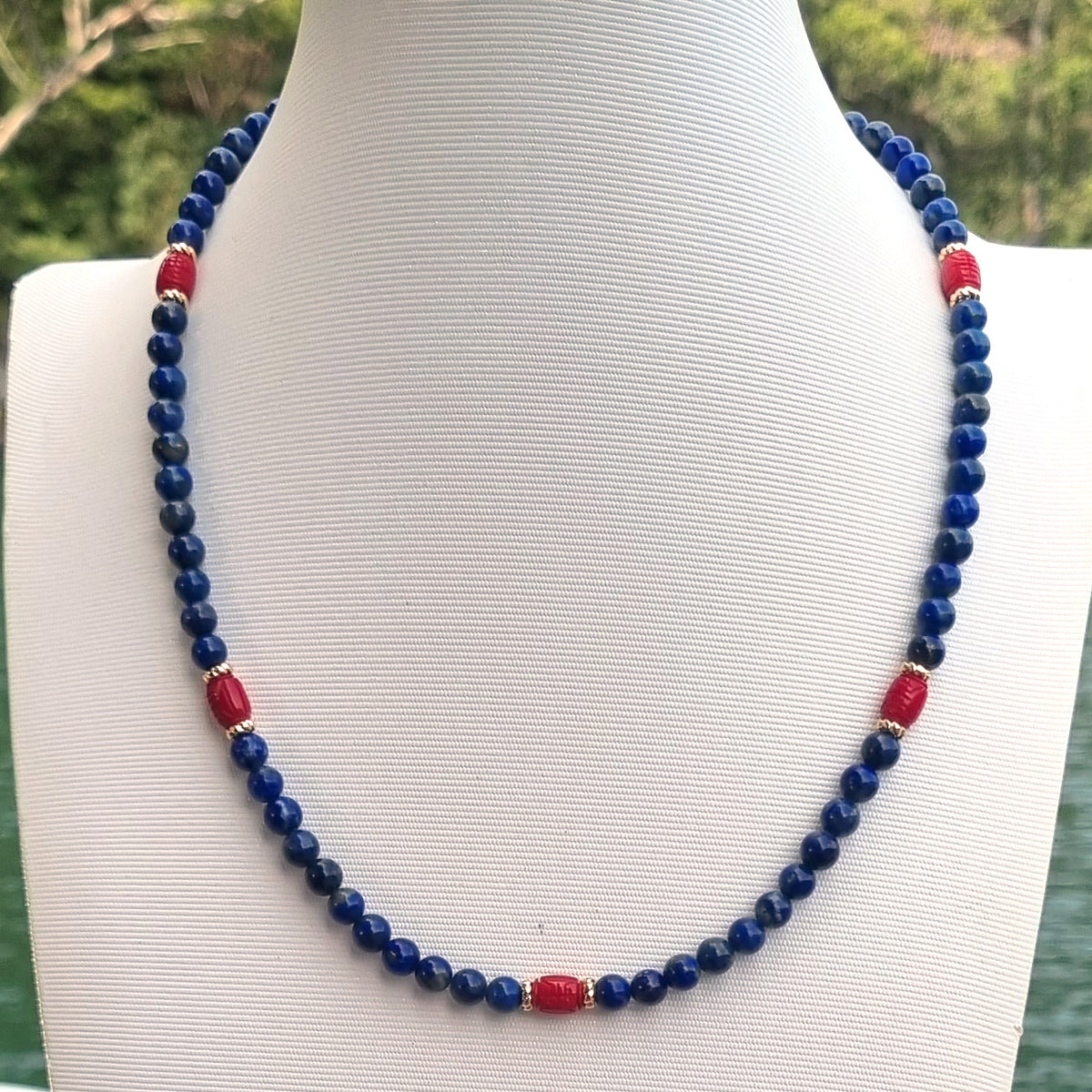 Laguna Lapis Lazuli & Carved Coral Necklace