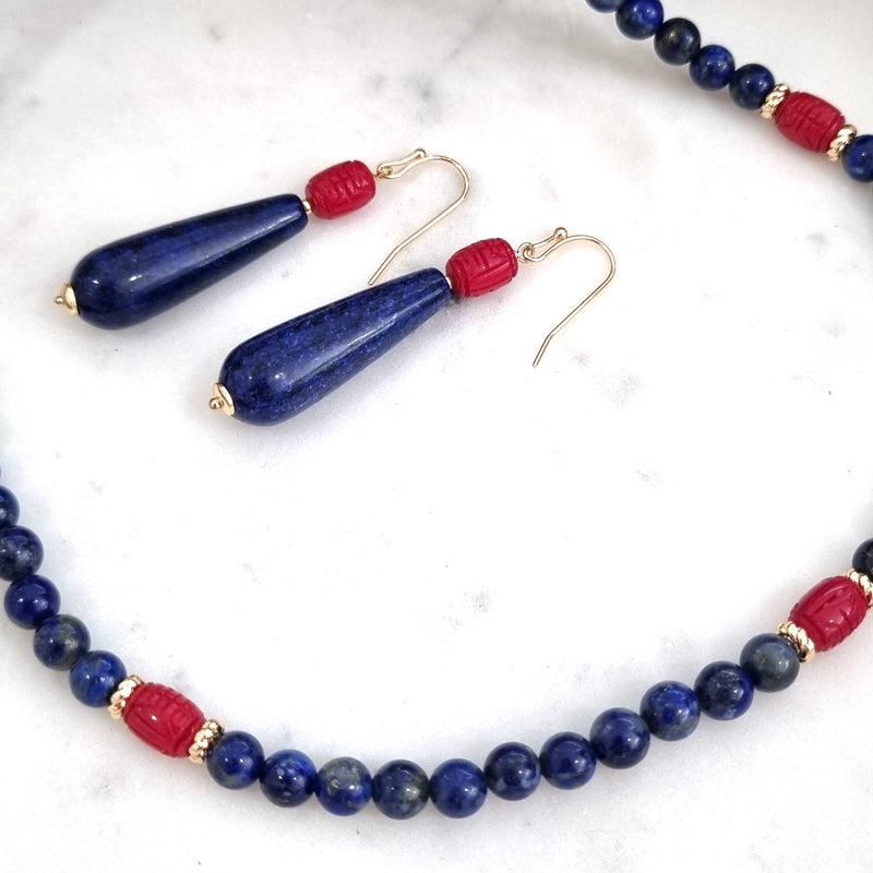 Laguna Lapis Lazuli & Carved Coral Necklace