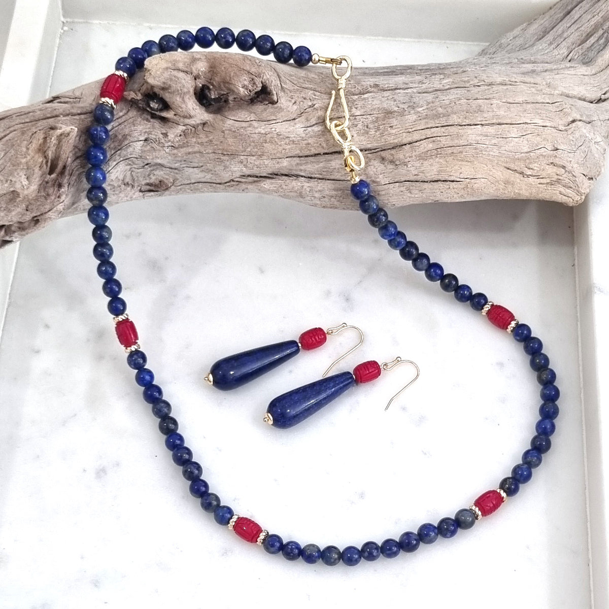 Laguna Lapis Lazuli & Carved Coral Necklace