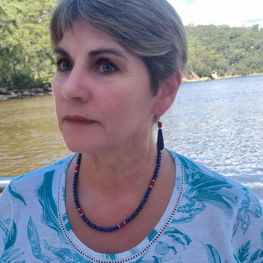 Laguna Lapis Lazuli & Carved Coral Earrings