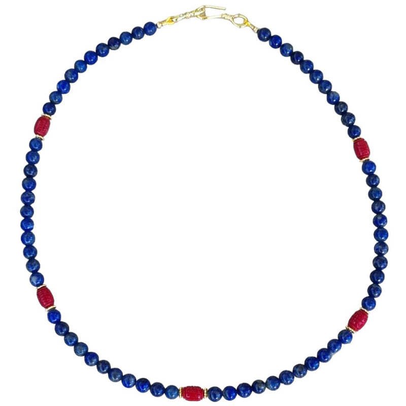 Laguna Lapis Lazuli & Carved Coral Necklace