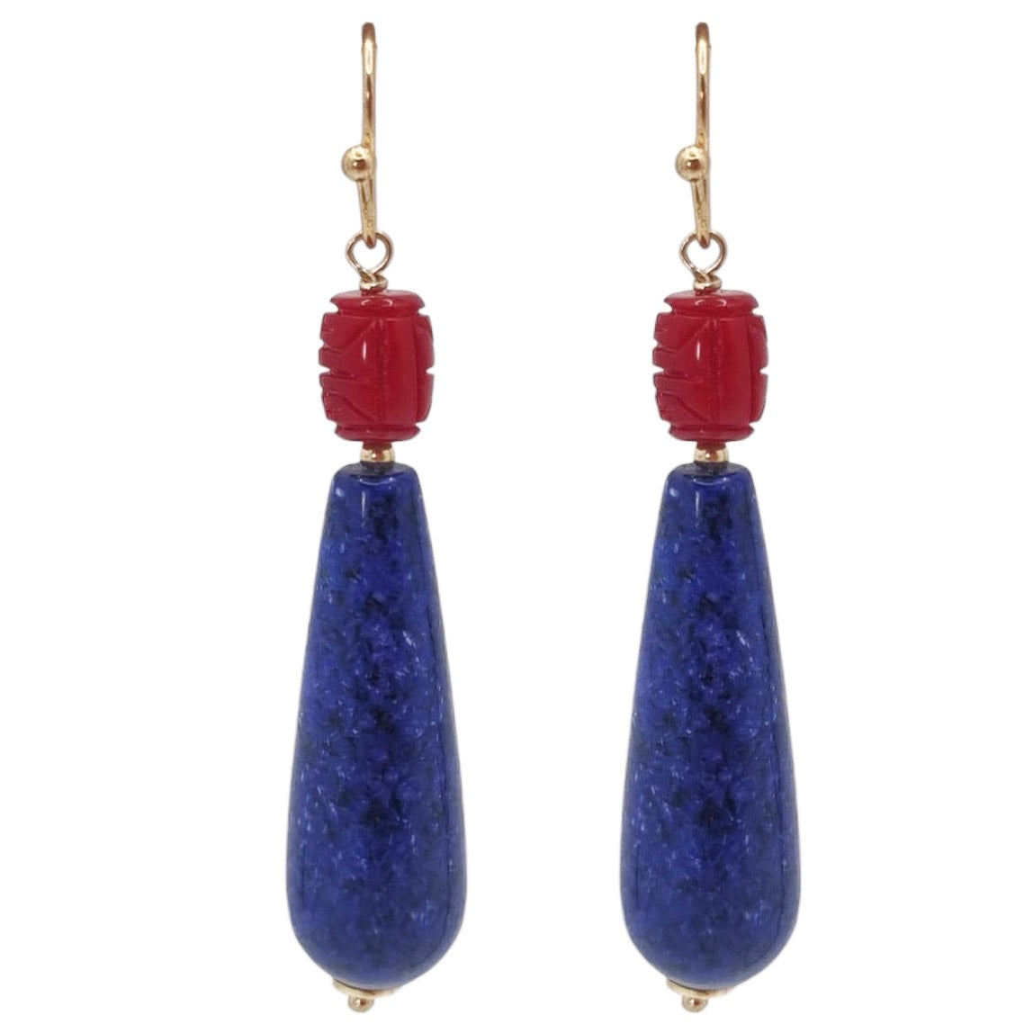 Laguna Lapis Lazuli & Carved Coral Earrings