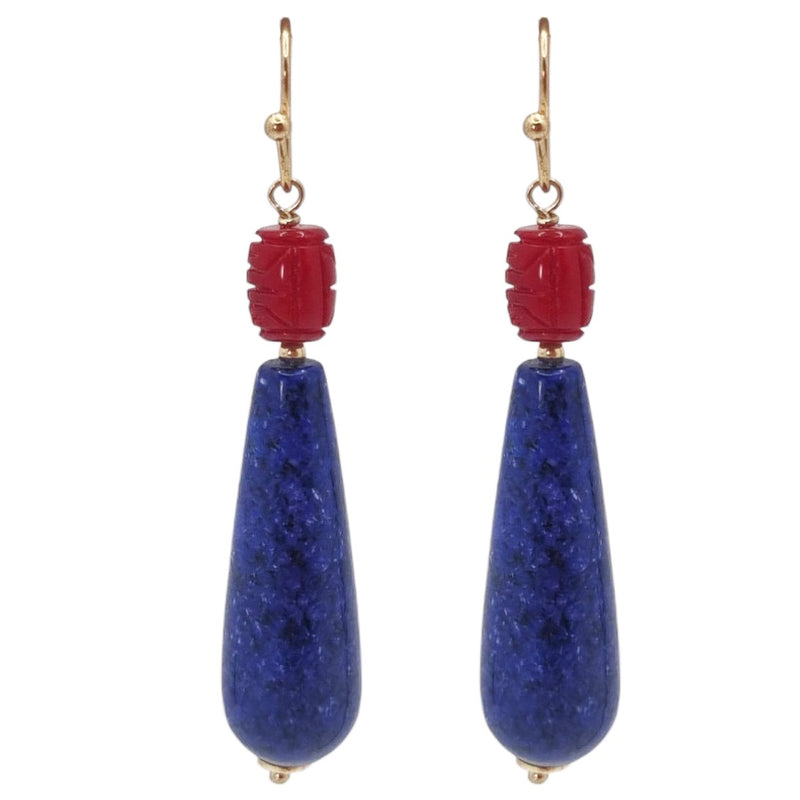 Laguna Lapis Lazuli & Carved Coral Earrings