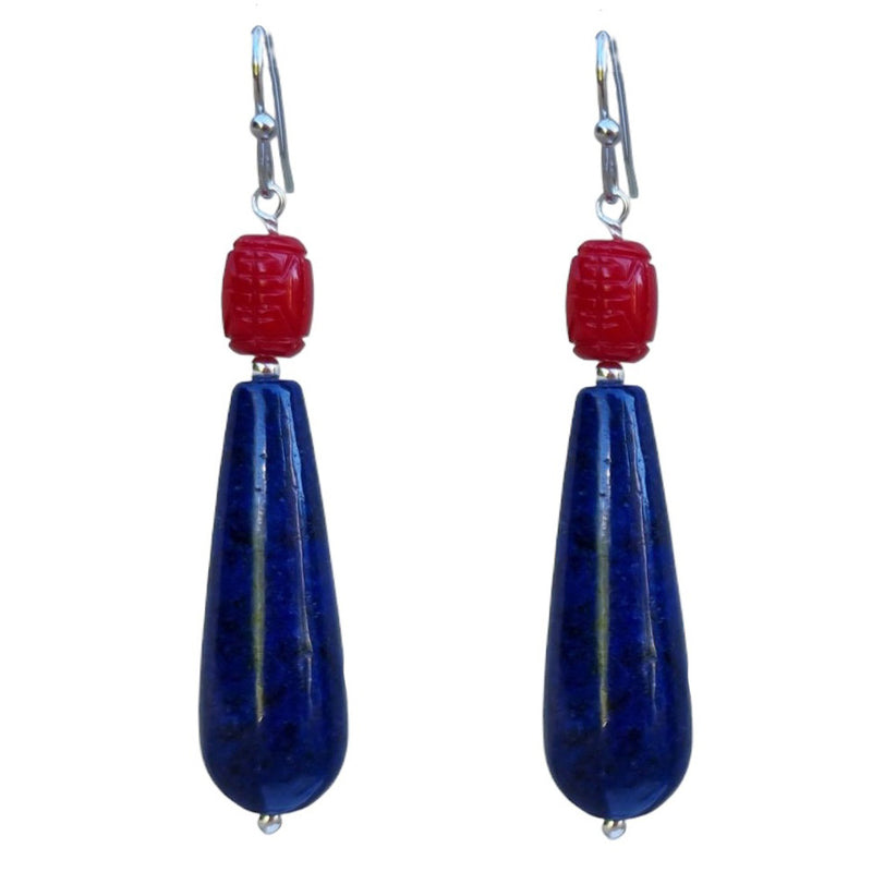 Laguna Lapis Lazuli & Carved Coral Earrings