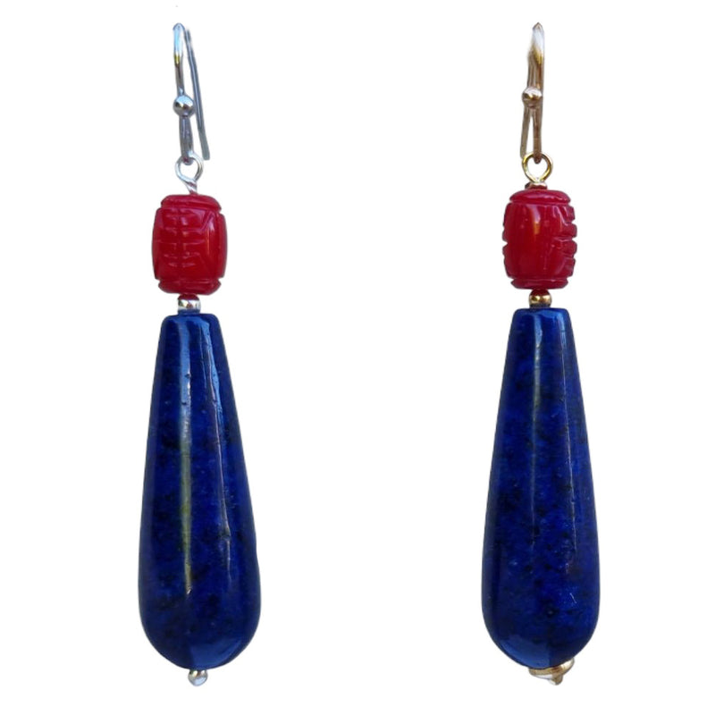 Laguna Lapis Lazuli & Carved Coral Earrings