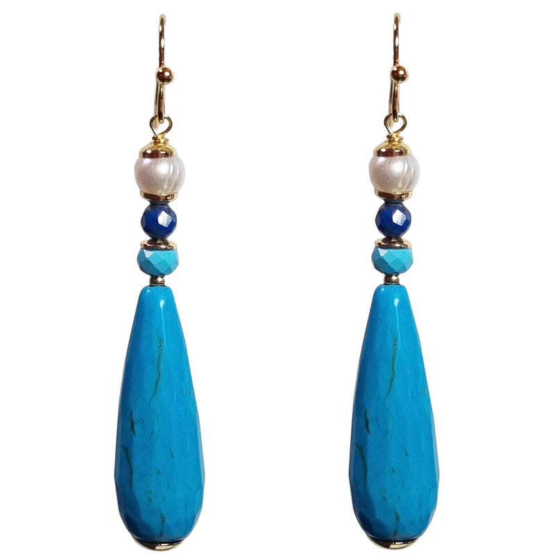 Camille Turquoise, Lapis Lazuli  and Pearl Earrings