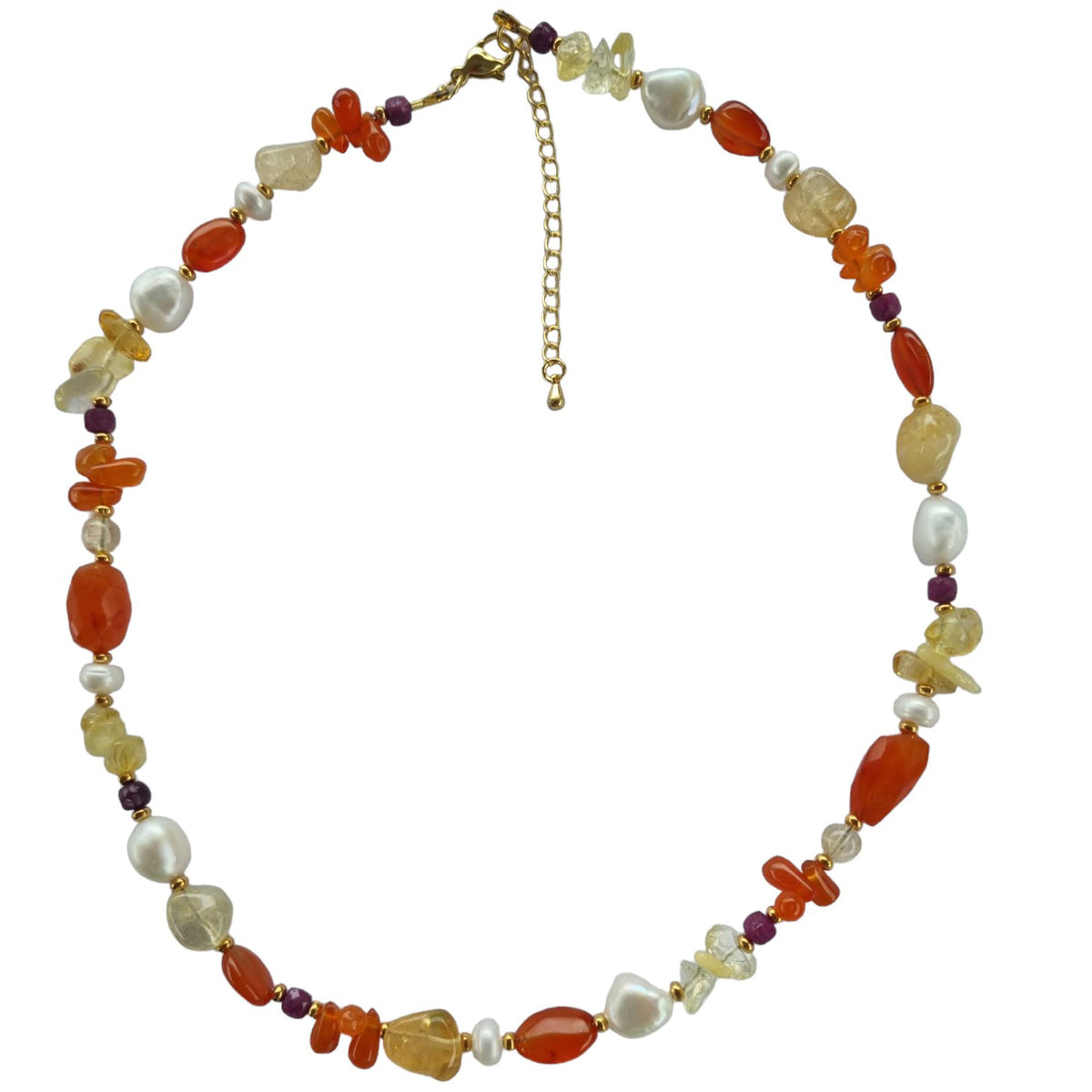 Serenity Citrine, Carnelian, Ruby and Pearl Necklace