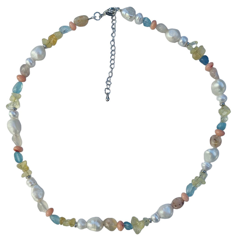 Serenity Citrine, Aquamarine, Coral and Pearl Necklace