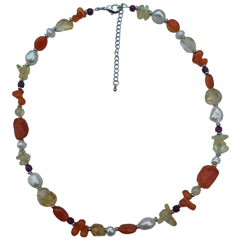 Serenity Citrine, Carnelian, Ruby and Pearl Necklace