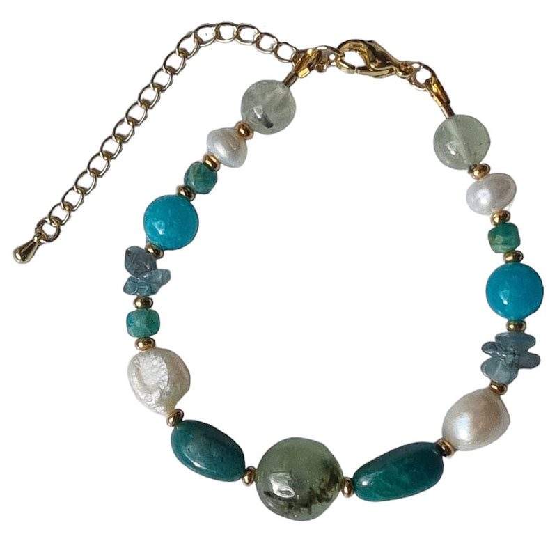 Serenity Amazonite, Prehnite, Apatite and Pearl Bracelet